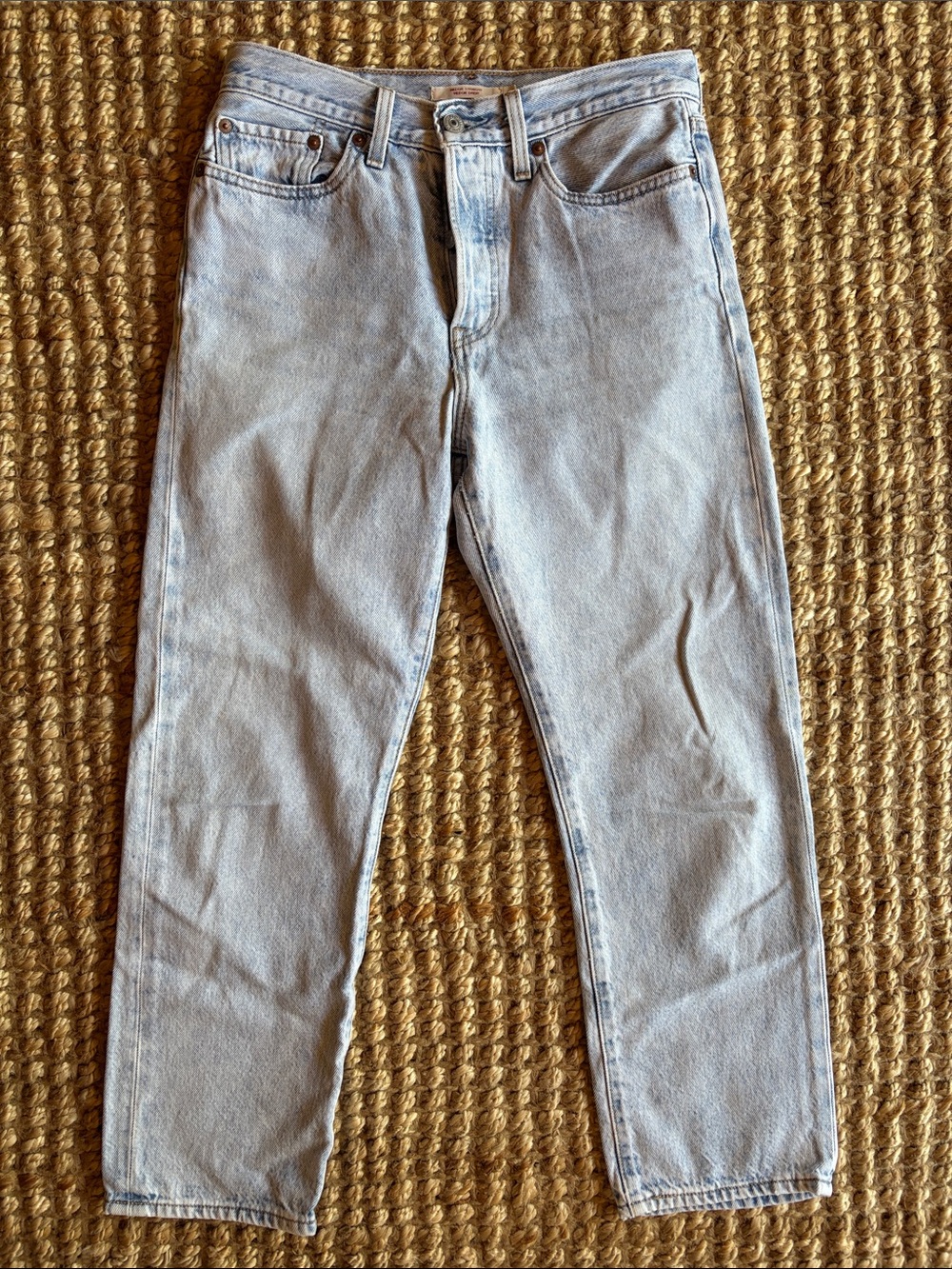 Levis Premium Wedgie Straight Jeans light Wash Blue High Rise Button Fly 27